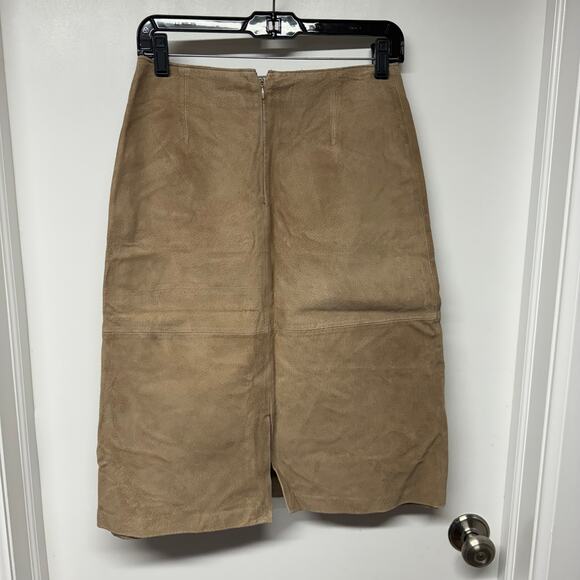 Modern Images Suede Skirt Womens 4 Midi 100% Leather Light Brown Tan Old Money - Picture 2 of 10